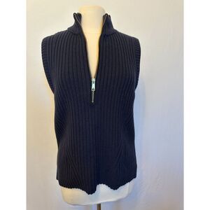 Talbots Blue Cable Knit Quarter Zip Sweater Vest Size Medium